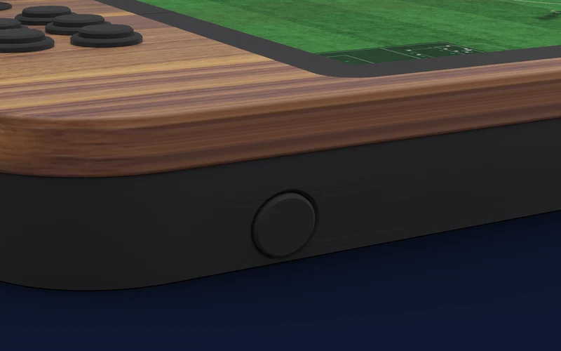 Close-up: a flipper button in the side of the table